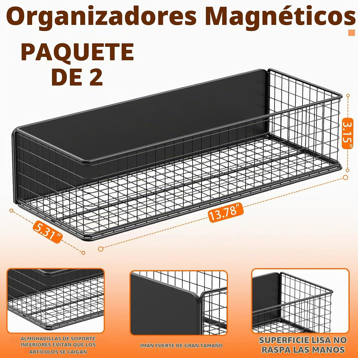 Cestas magnéticas organizadores de refrigerador, cesta de malla de alambre de metal de gran capacidad, estante para especias para almacenamiento de refrigerador, estante magnético para