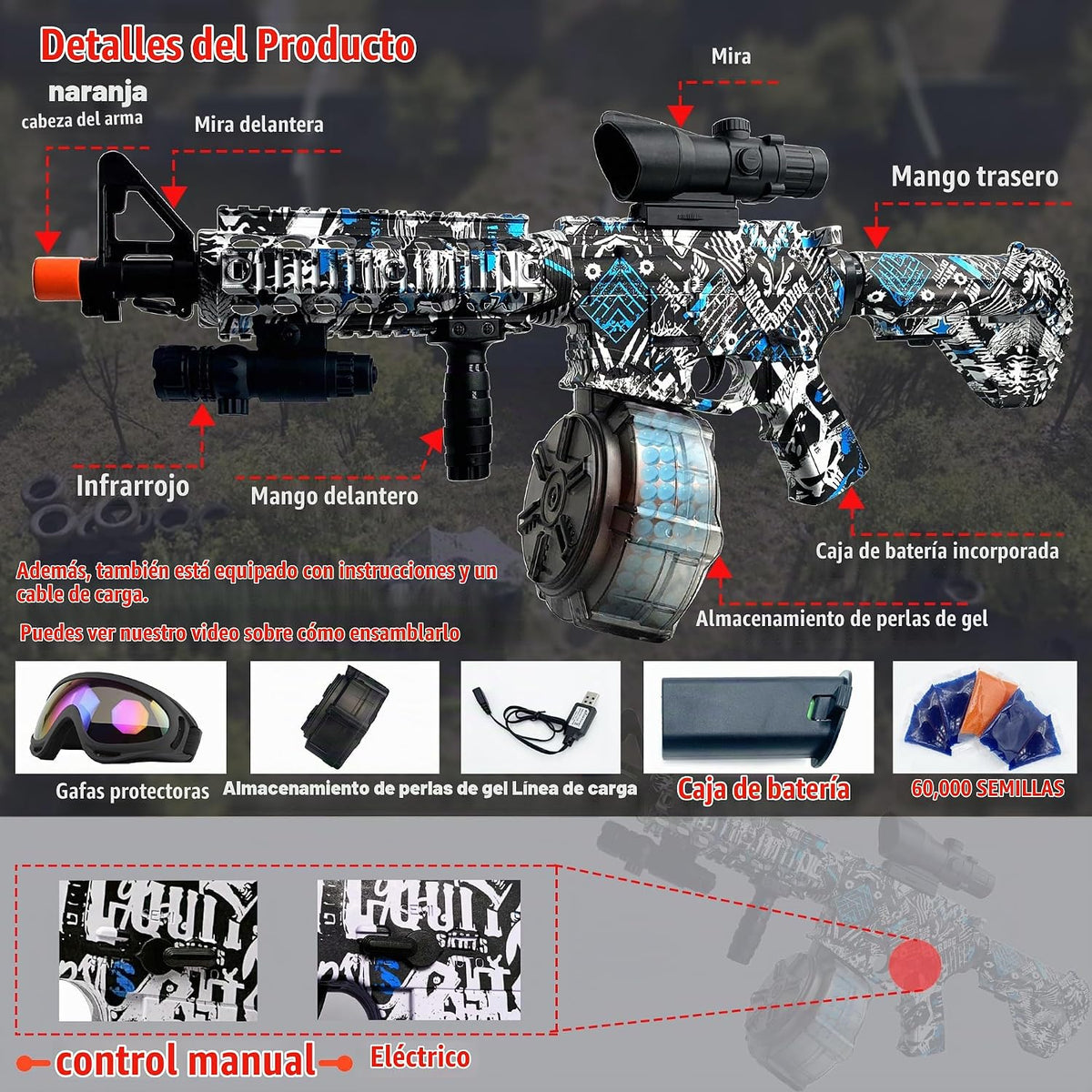 Lanzador de salpicaduras de gel grande, lanzador eléctrico de salpicaduras, con tambor para juegos al aire libre, lanzador de salpicaduras de gel, a partir de 14 años (camuflaje)