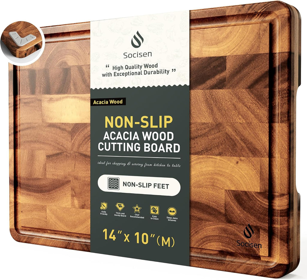 Tabla de cortar de madera de acacia con base antideslizante para cocina