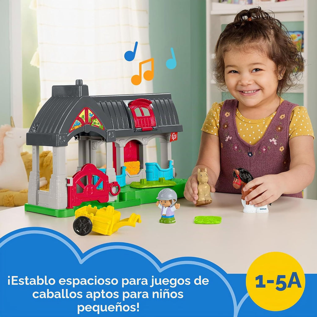Fisher-Price Little People juego de juguetes para niños pequeños con caballos amistosos, establo con sonidos, figuras y accesorios para niños de 1+ años