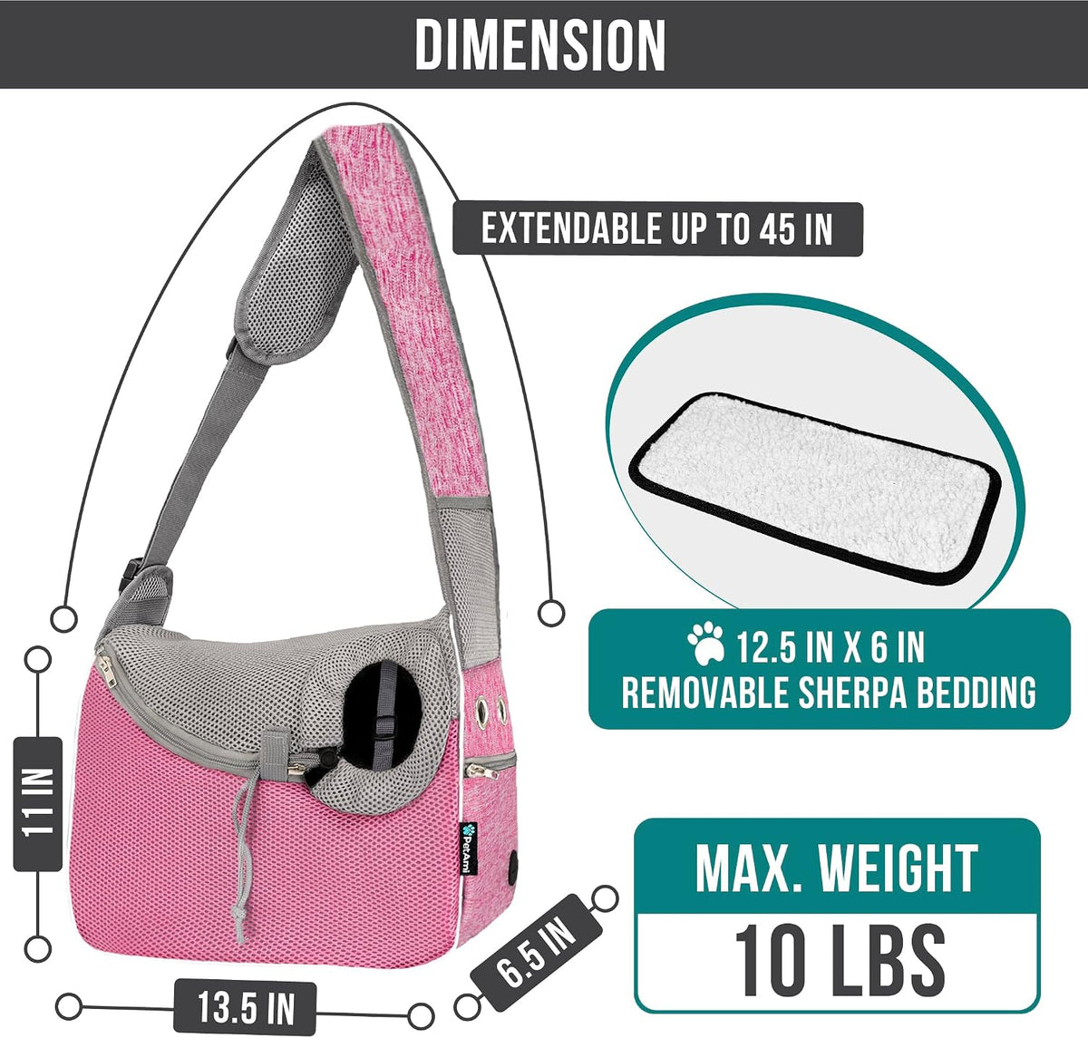 PetAmi - Transportador para perros pequeños, manos libres, color rosa