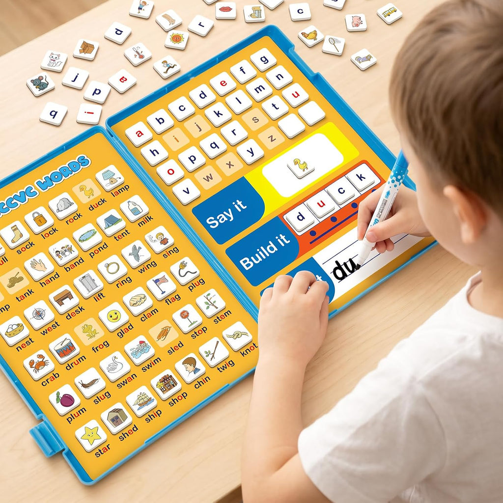 Juegos de palabras CVC: azulejos magnéticos de letras para fonética