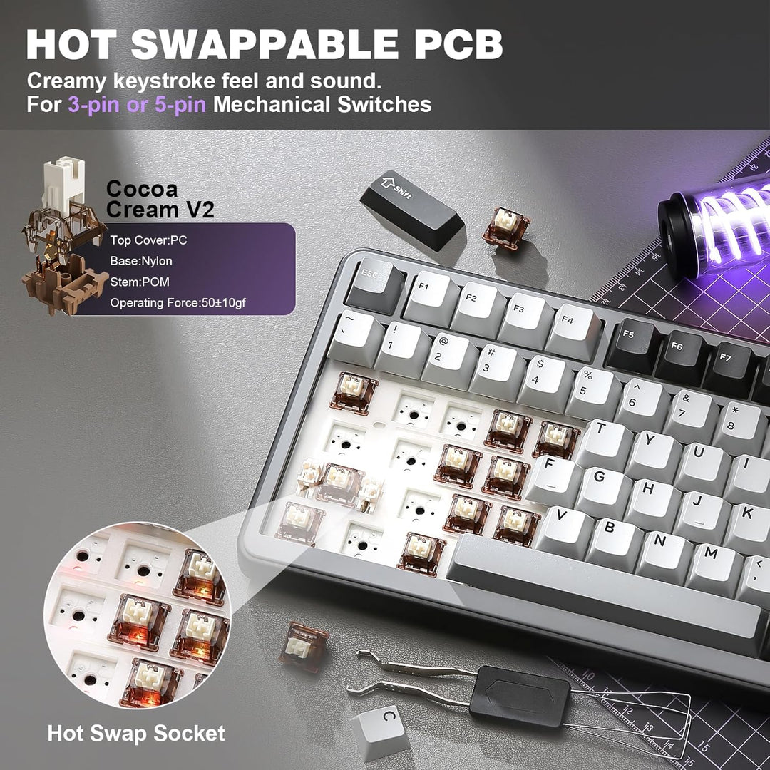 YUNZII B75 PRO Teclado mecánico inalámbrico, diseño 75% con perilla...