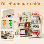 JAUNTY Montessori Tablero Ocupado de Madera para Niños Pequeños de 3 4 5 Años, Juguetes Sensoriales de Madera para Niños Pequeños con Interruptores de Luz LED, TV Radio Teléfono y Conducción de