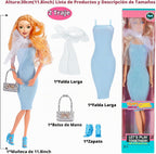 Set de 6 Muñecas Prinecess Americanas de Moda 11.5 pulgadas con Conjuntos de Vestuario, Diseños de Vestido y Accesorios como Bolso, Sombrero, Corona, Collar y Maletín (Empaque en Caja de Regalo)