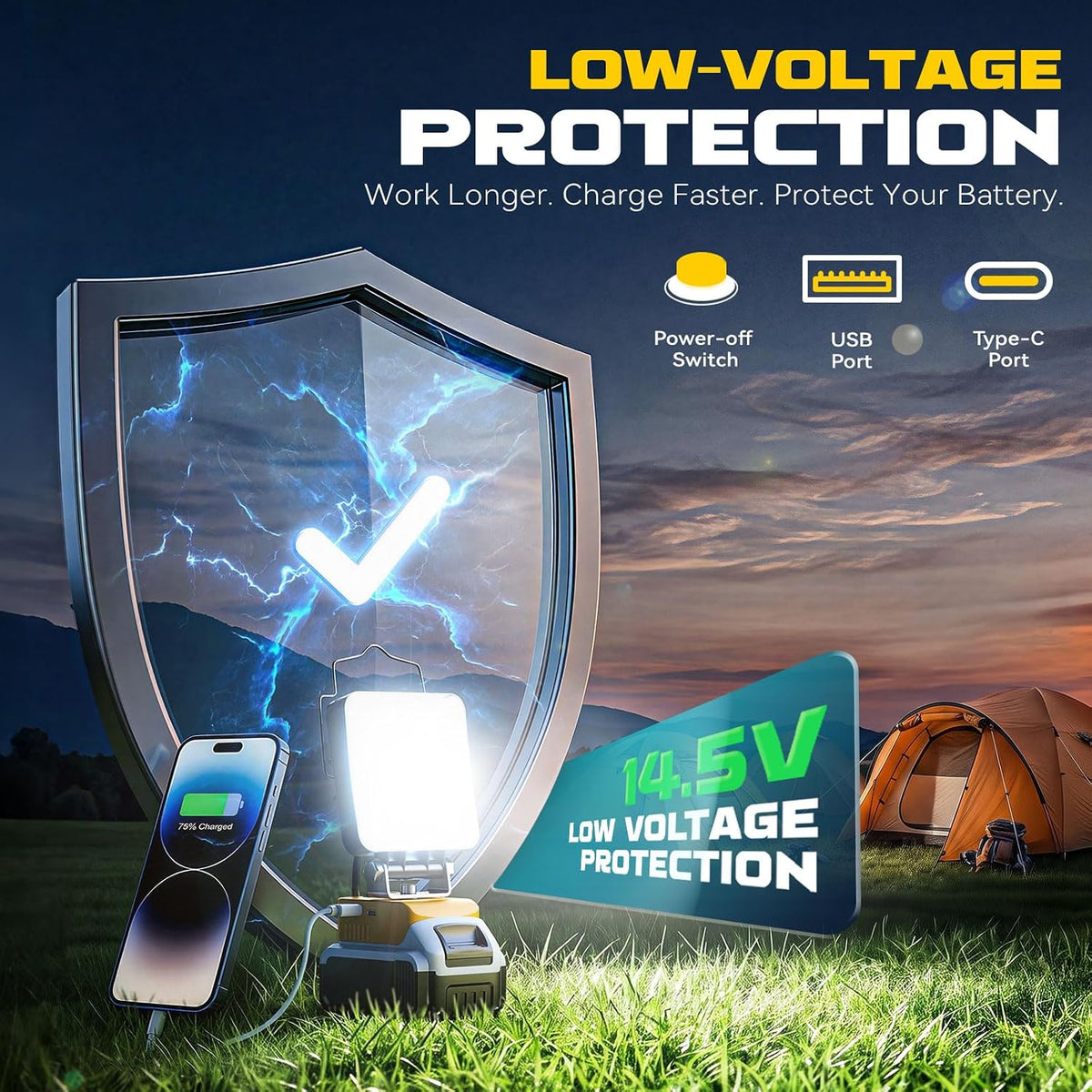 2 luces de trabajo LED inalámbricas compatibles con batería Dewalt de 20 V