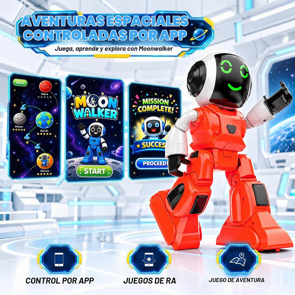 Mirana Moonwalker | Robot inteligente interactivo para caminar y hablar | Juguete controlado por aplicación y control remoto para niños | USB recargable tipo C | Altavoz Bluetooth integrado | Regalo para niños y niñas mayores de 3 años