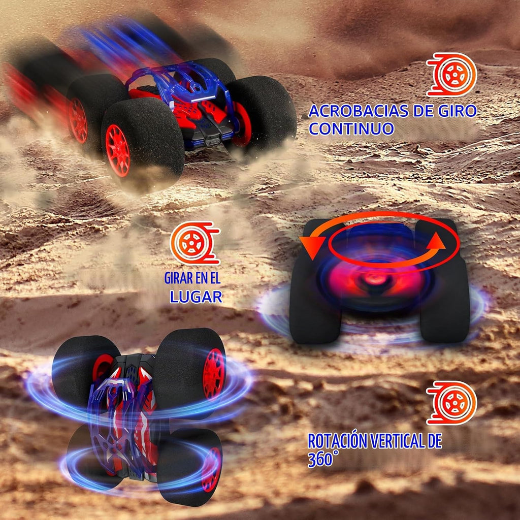 pinkking Coche de control remoto con neumáticos de esponja de gran tamaño, auto RC para interiores y exteriores, 2.4 GHz, vehículo eléctrico de acrobacias, juguete de doble cara giratoria de 360°, auto de conducción para niños y niñas, regalo