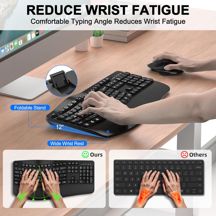 EDJO - Combo de teclado y mouse inalámbricos, teclas onduladas de t...