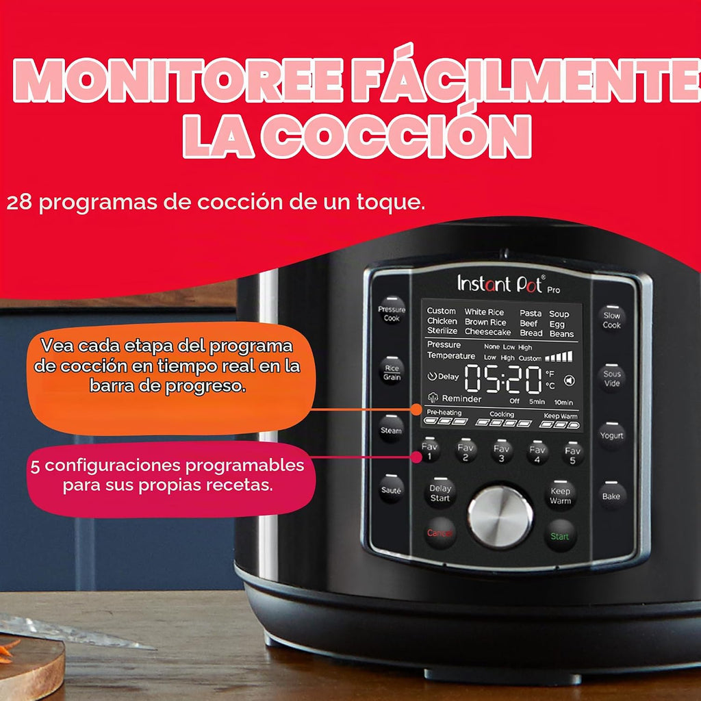 Instant Pot Pro olla eléctrica a presión 10 en 1, olla de cocción lenta, para cocinar arroz y cereales, para saltear alimentos, vaporera, cocción al vacío, esterilizador, máquina para hacer yogur y
