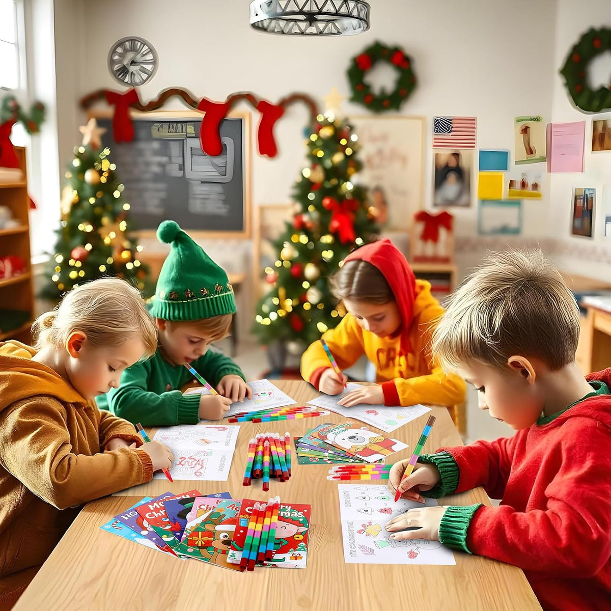 BenLouis 24 mini libros de actividades de Navidad con 24 lápices de colores para niños de 4 a 8 a 16 años, recuerdos de fiesta de Navidad a granel, diferentes juegos cerebrales para el aula, viajes