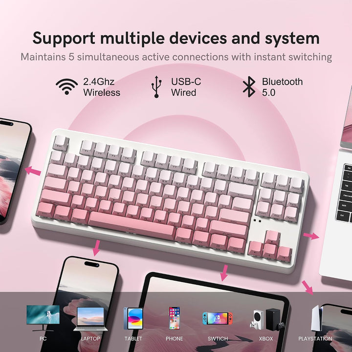 FL ESPORTS NX87 Teclado mecánico inalámbrico de grado militar - Dur...