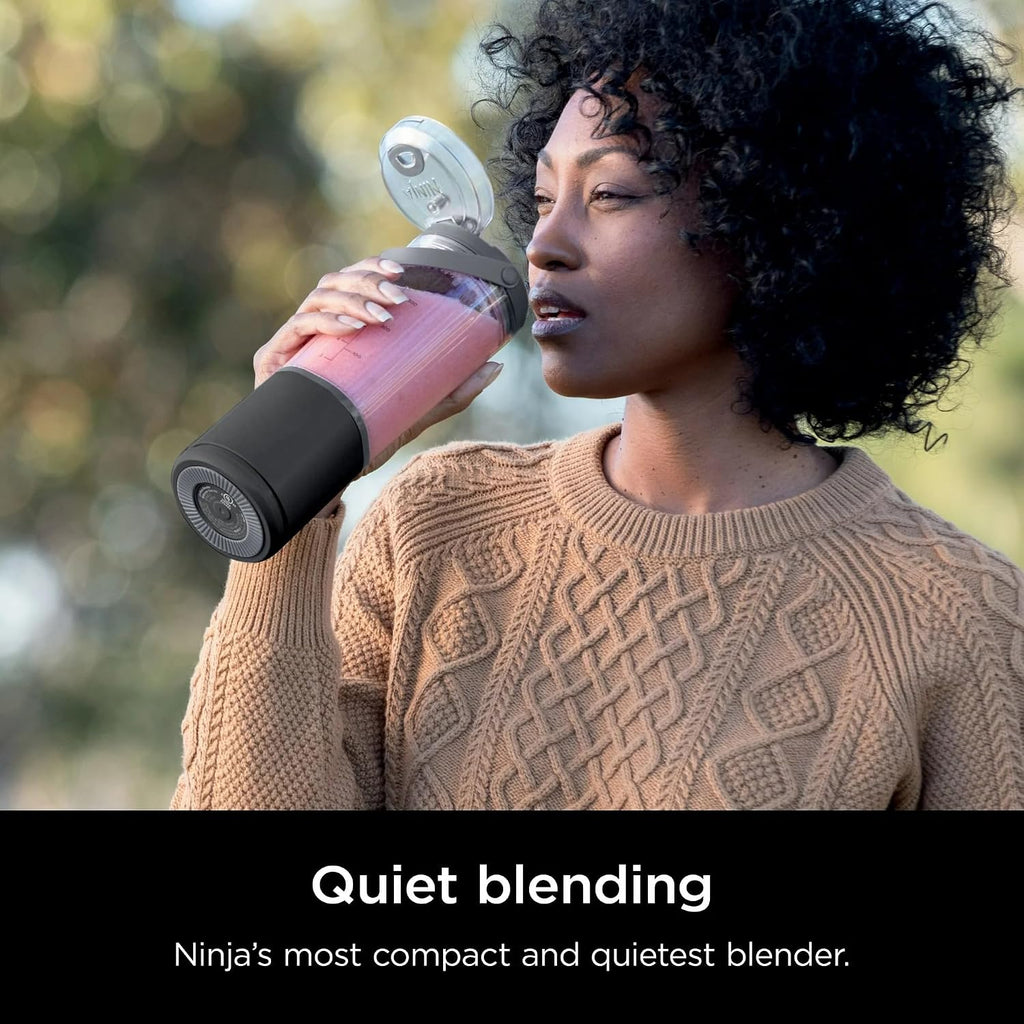 Ninja Blast 16 oz. Licuadora personal portátil con tapa a prueba de fugas y pico Easy Sip, perfecta para batidos, inalámbrica, recargable por USB-C, piezas aptas para lavavajillas (Renovada) (Negro)