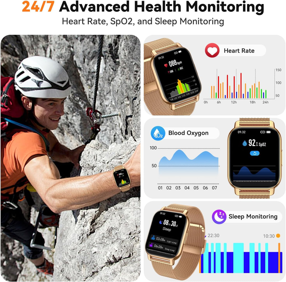 Reloj inteligente para mujer (3 bandas), rastreador de fitness con llamadas