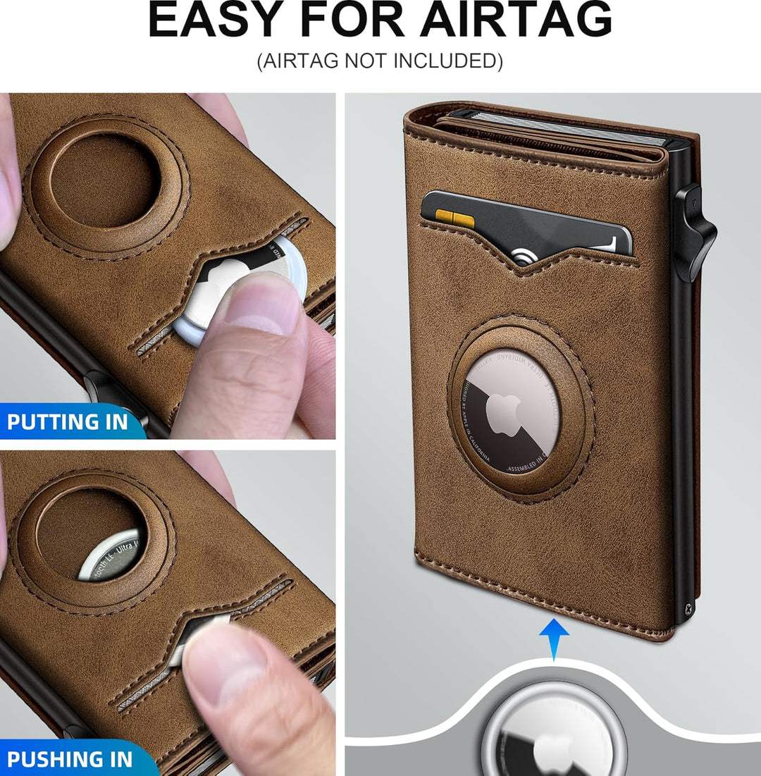 Cartera miyozi Airtag para hombre, con bolsillo para efectivo, 2 ve...
