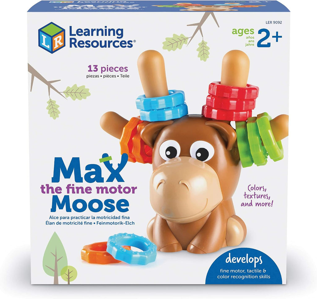 Learning Resources Max el Alce de Habilidades Motoras Finas - 13 Piezas, a partir de 2 años, juguetes de aprendizaje para niños pequeños, juguete de habilidades motoras finas para niños pequeños
