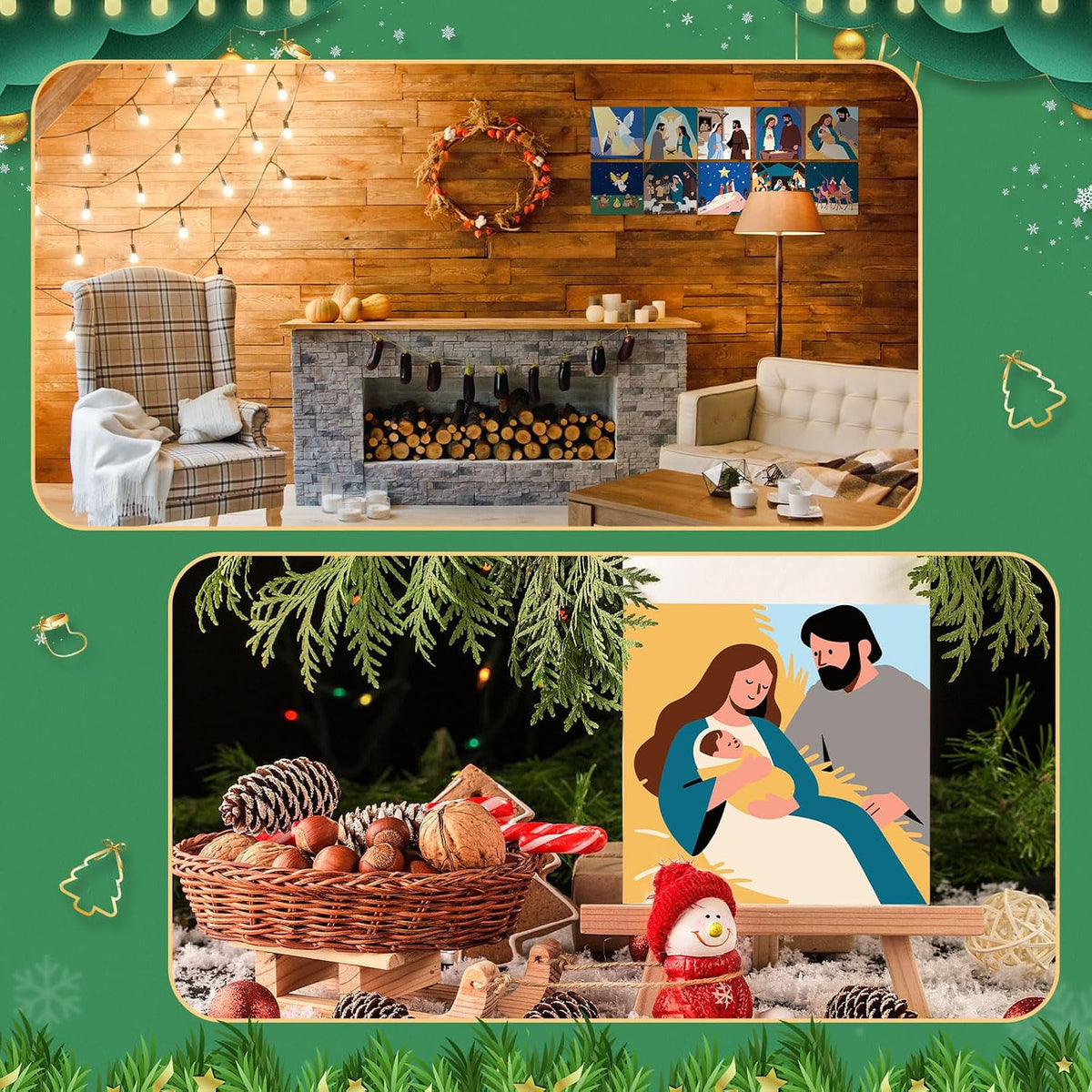 Kosiz Paquete de 10 Escenas de Natividad Navideñas para Pintar por Números para Niños y Adultos de 8x8 Pulgadas, Kits de Pintura al Óleo de Navidad, Artes de Lienzo de Acuarela Fácil para