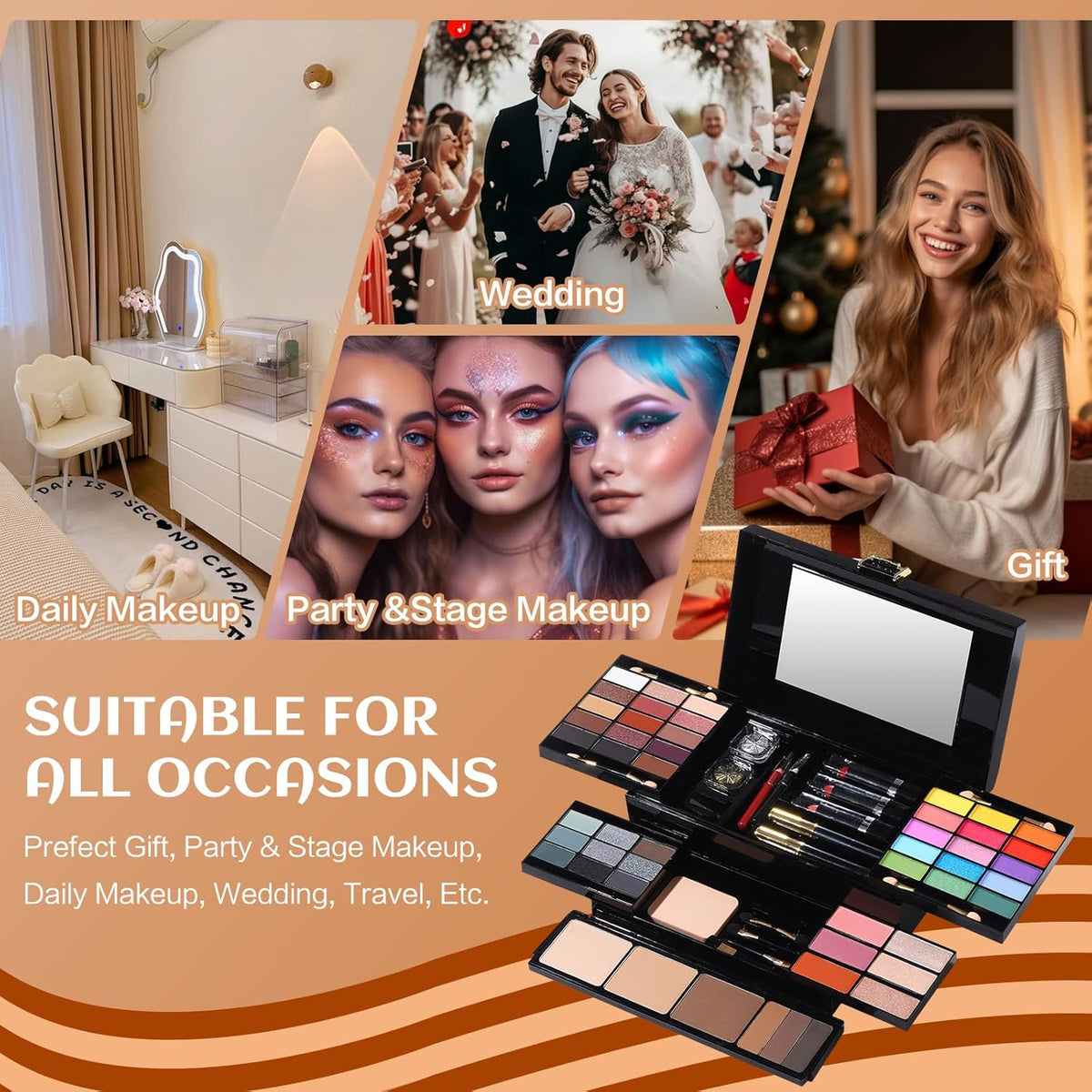 Kit de maquillaje profesional para mujeres y niñas, kit completo co...