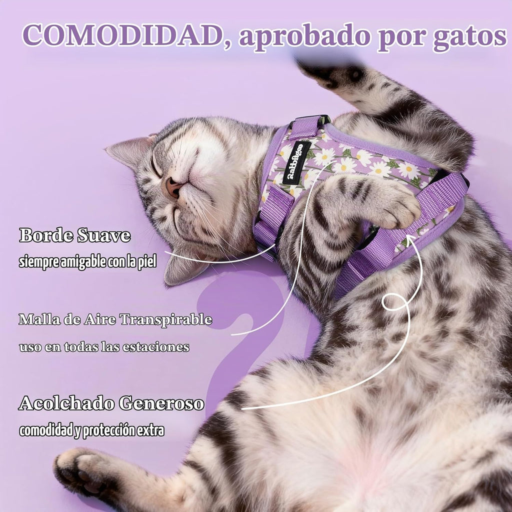 rabbitgoo Cat Harness y Leash Set, Escape Proof Vest, Purr-ple Daisy