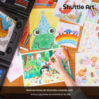 Shuttle Art Juego de arte para niños de 335 piezas, suministros de arte multimedia, kit de arte de regalo con caballete triple, 2 blocs de dibujo, 2 libros para colorear, pasteles al óleo, crayones y