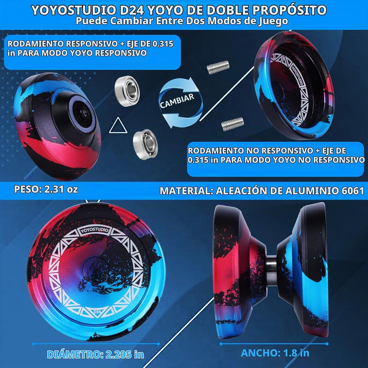 YOYOSTUDIO Yoyo profesional D24 para niños de 8 a 12 años, truco de giro de
