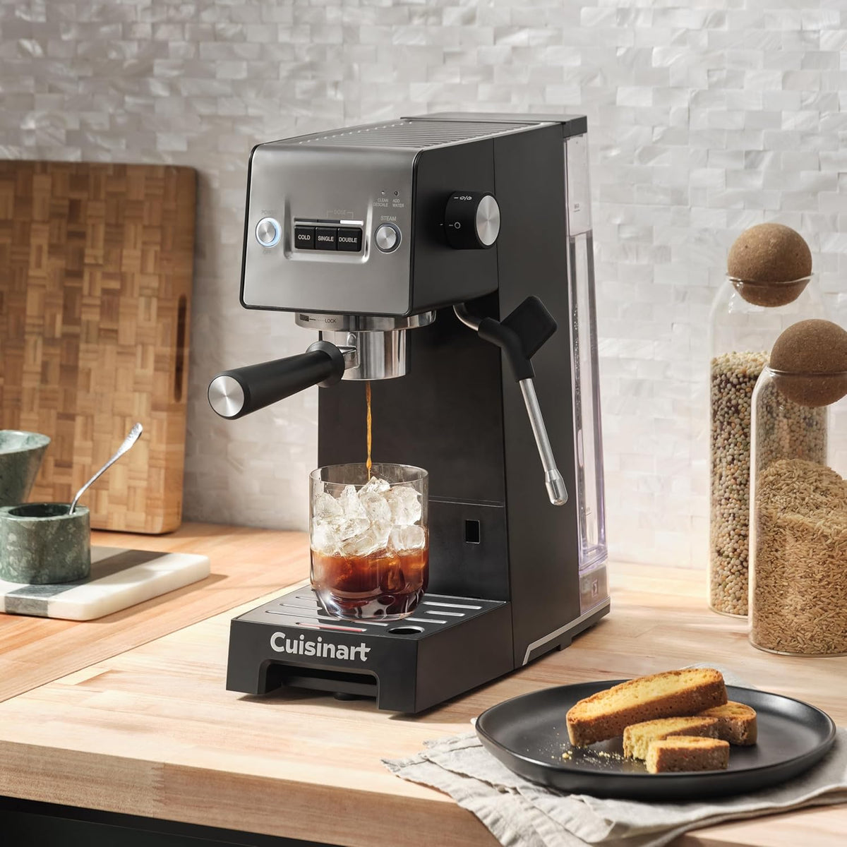 Cuisinart Espresso Bar Slim Coffee Máquina de café expreso, hace bebidas calientes o frías de calidad de café, incluyendo capuchino, lattes y bebidas extraídas en frío