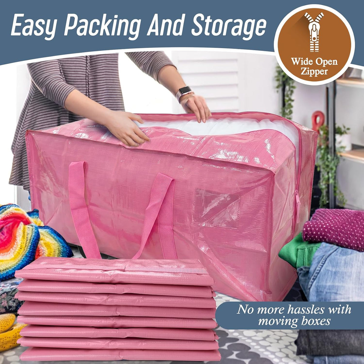 Paquete de 6 bolsas de mudanza grandes extra resistentes con cremallera fuerte y asas cómodas, bolsas de almacenamiento de ropa resistentes y duraderas, contenedores tipo tote, cajas de embalaje para