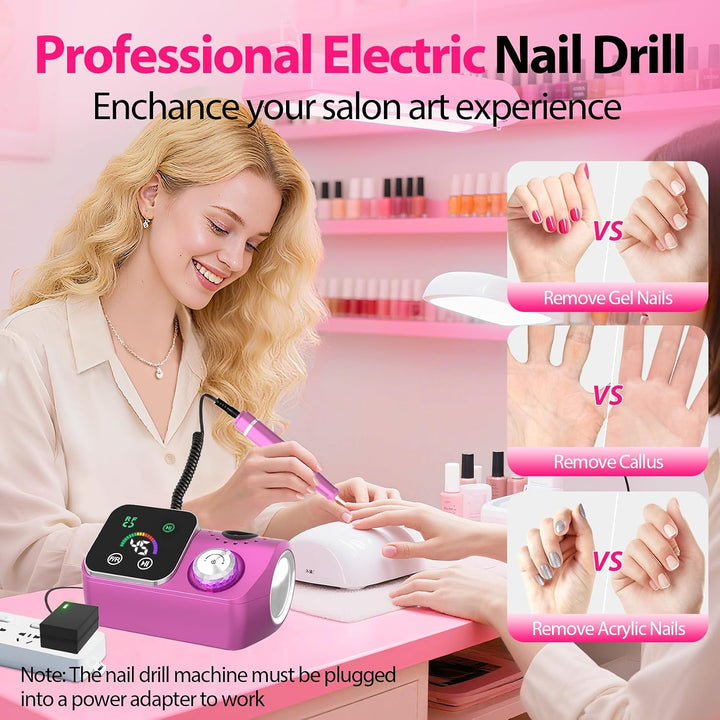 PYVOLA Taladro de uñas eléctrico profesional E-File Máquina - Kit d...