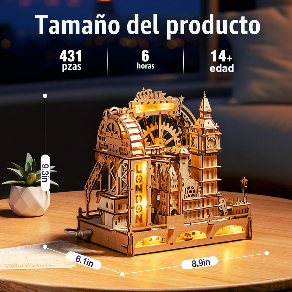 ROKR Marble Travel London, 3D Wooden Puzzles para Adults, Marble Run Kit Adults a Build, 3D Wooden Puzzle con LED, Unique Gift para Men Women