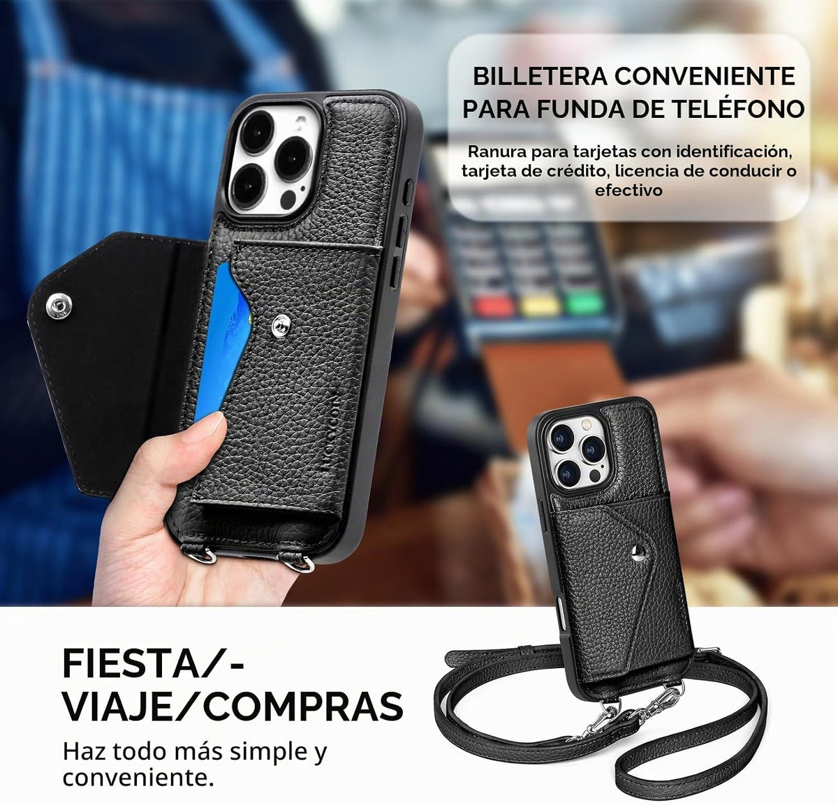 Funda cruzada de cuero genuino para iPhone 16 Pro Max