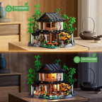 Lumibricks Set de construcción de casa de bambú con iluminación - Colección de cabaña china retro y casa en el árbol con luz LED, 2432 piezas para adultos y coleccionistas de casas retro