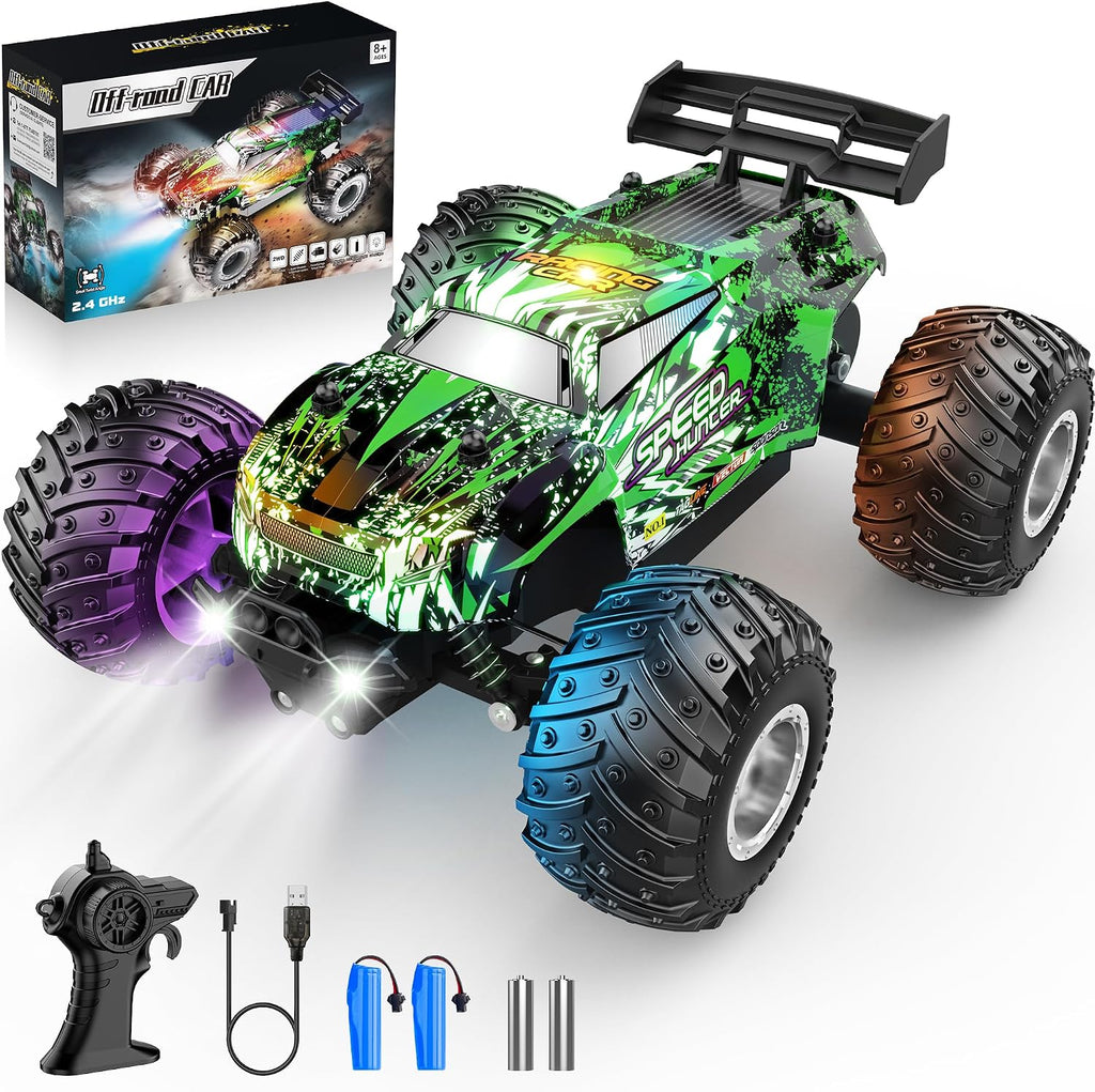 Coche de control remoto todo terreno 1:18 Rc coche con luces LED 2 baterías
