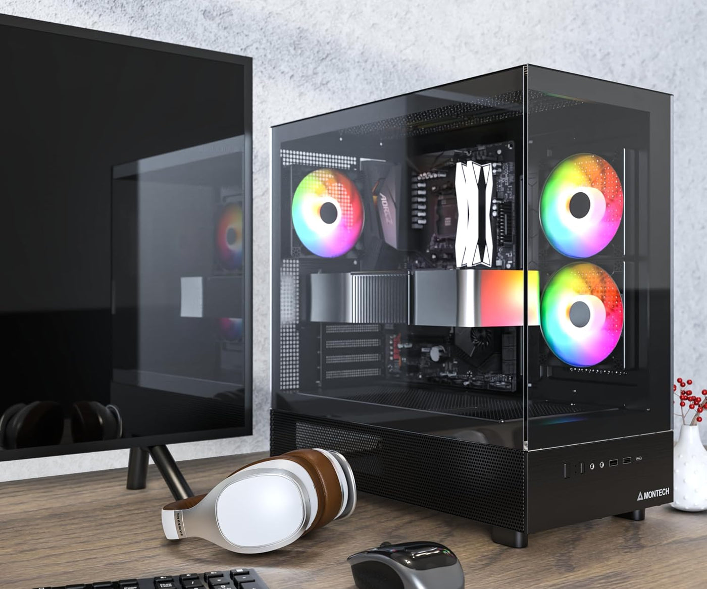 MONTECH XR-B, chasis para PC de torre media ATX Gaming, ventiladore...