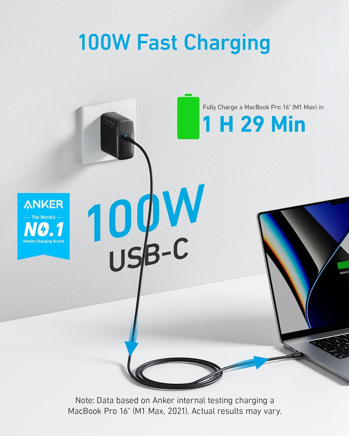 Anker Cargador MacBook Pro, 100 W USB-C con banco de energía portát...