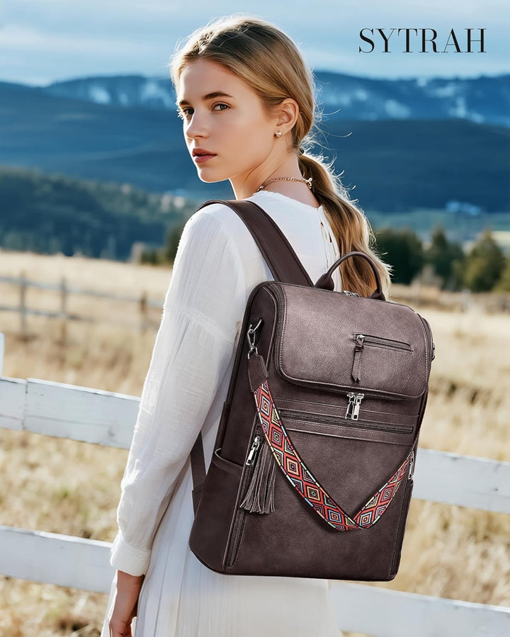 SYTRAH - Mochila de cuero para laptop para mujer, bolso de diseñado...