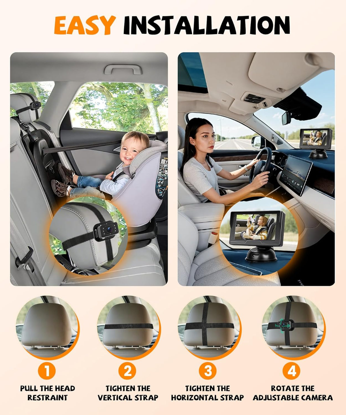 Orderich Monitor de auto de doble propósito y cámara de marcha atrá...