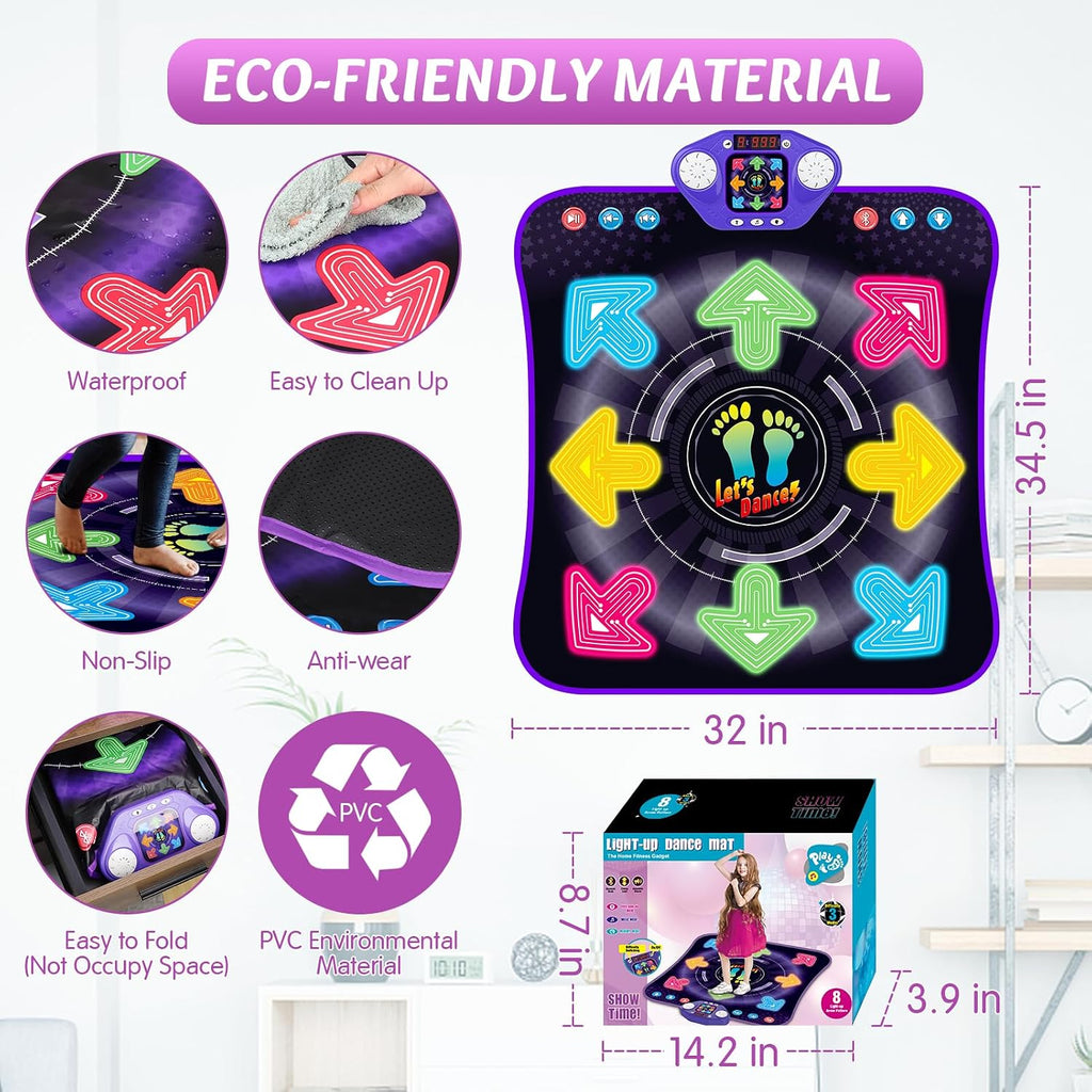 Juguetes de alfombrilla de baile para niñas y niños de 3 a 12 años, alfombrillas de baile con 8 botones iluminados y Bluetooth inalámbrico, juguete de baile con música y 5 modos de juego, regalos de