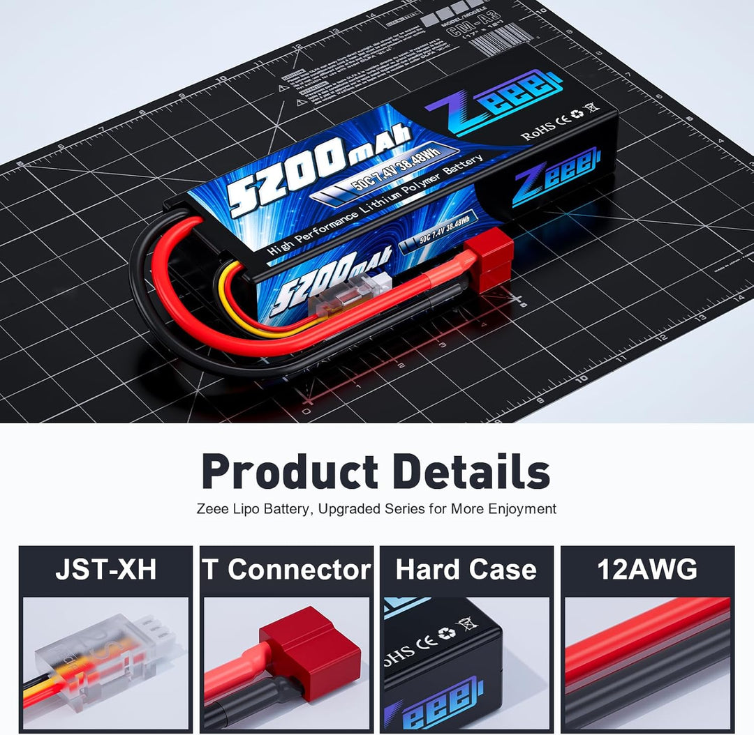 Zeee Lipo Battery 2S 50C 5200mAh Lipos Estuche rígido con