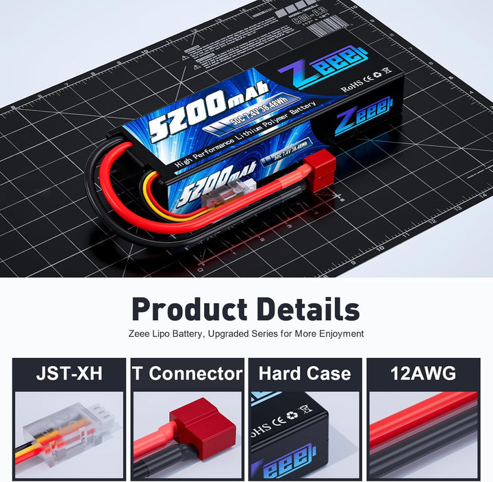 Zeee Lipo Battery 2S 50C 5200mAh Lipos Estuche rígido con