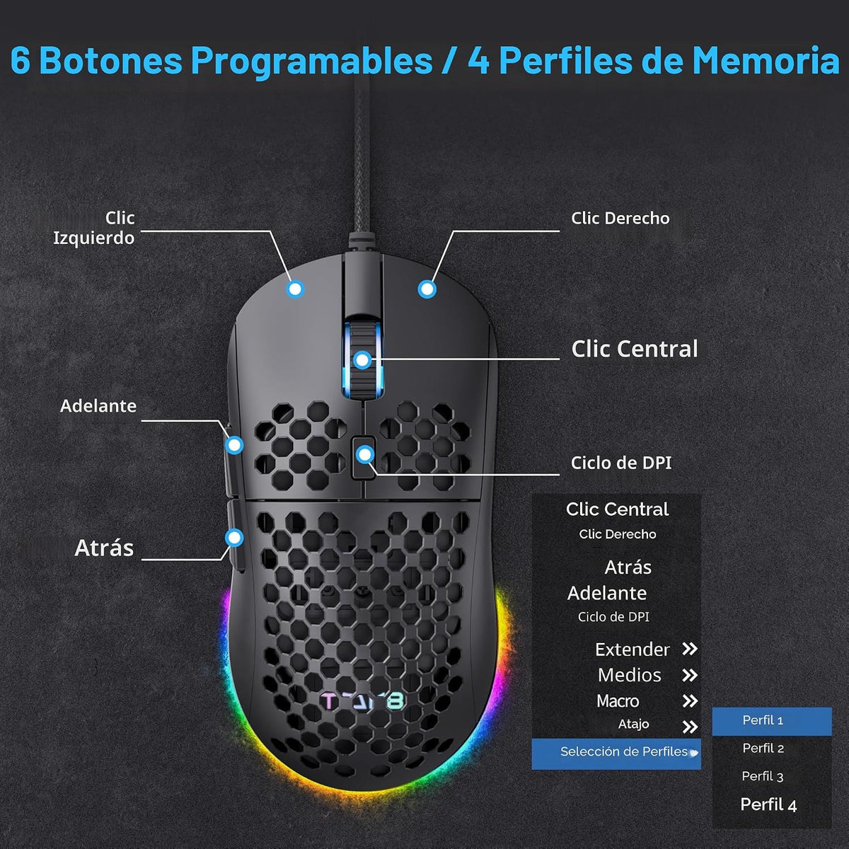 TMKB Falcon M1SE Ultraligero Ratón de Juego de Panal, Sensor Óptico...