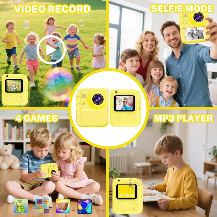 Cámara de impresión instantánea para niños, cámara de video 1080P c...