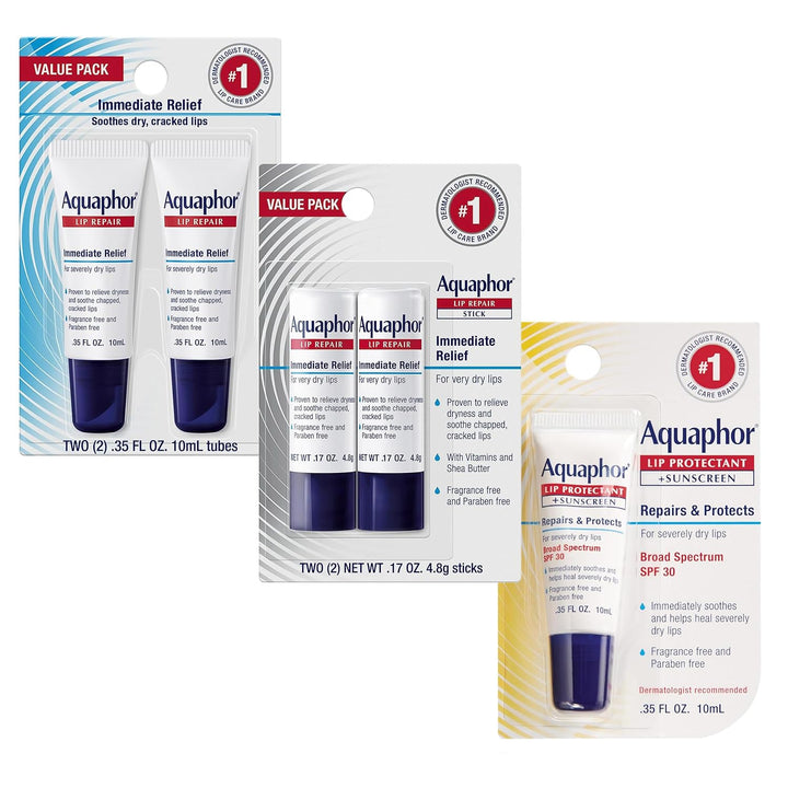 Aquaphor Juego de bálsamo labial para labios agrietados, bálsamo de...