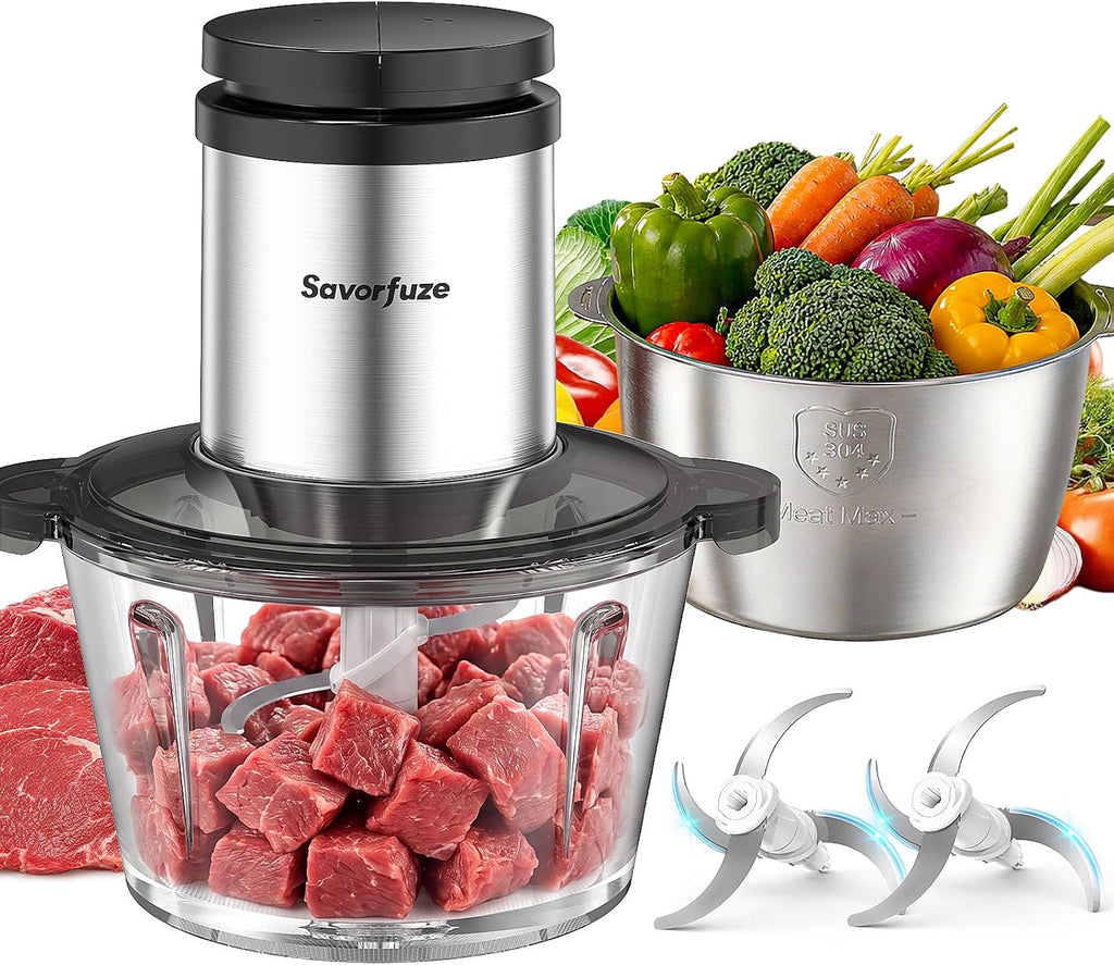 Procesador de alimentos con 2 cuencos (8 tazas+8 tazas), picadora eléctrica