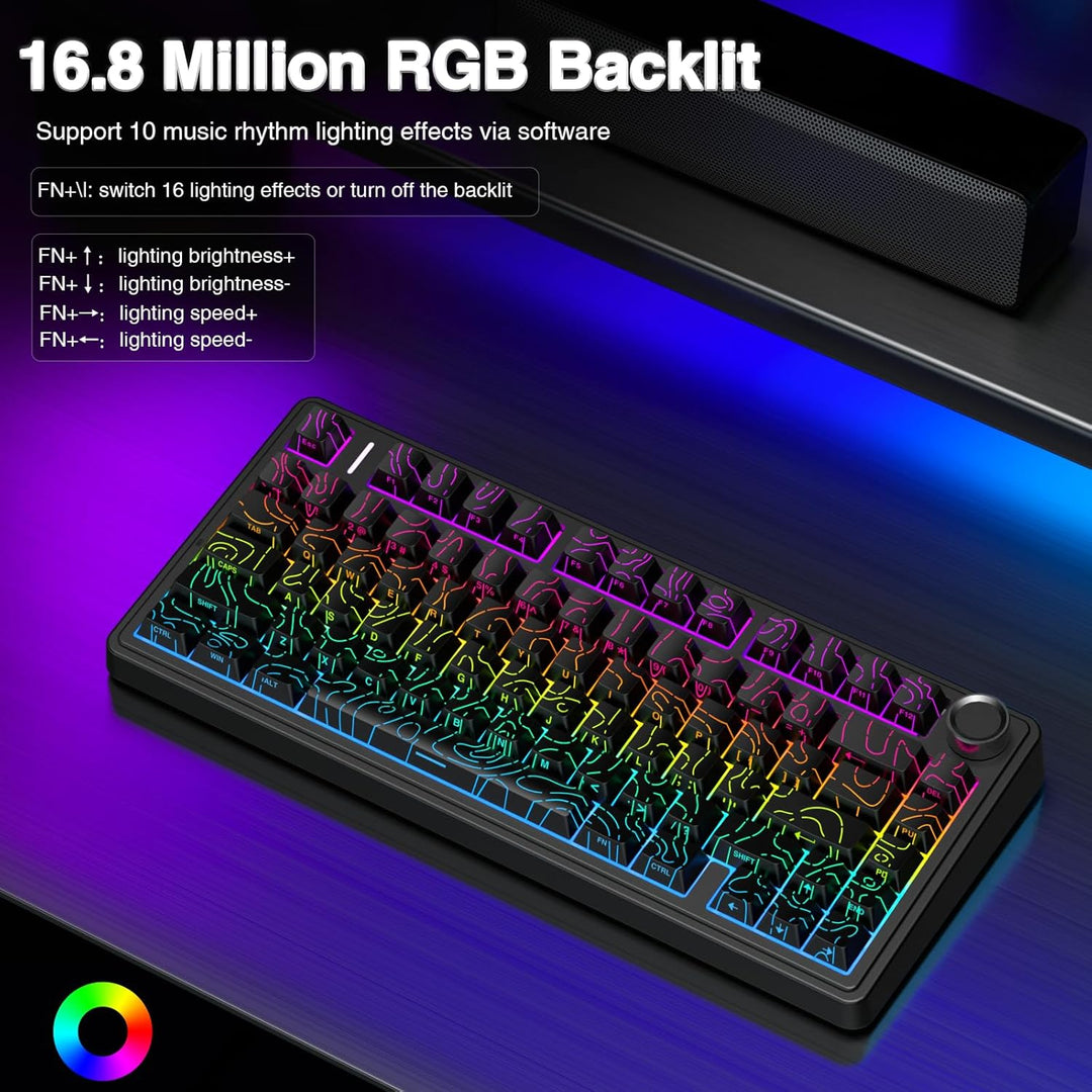 AULA Teclado mecánico inalámbrico F75 Pro con perilla, 75% teclados...