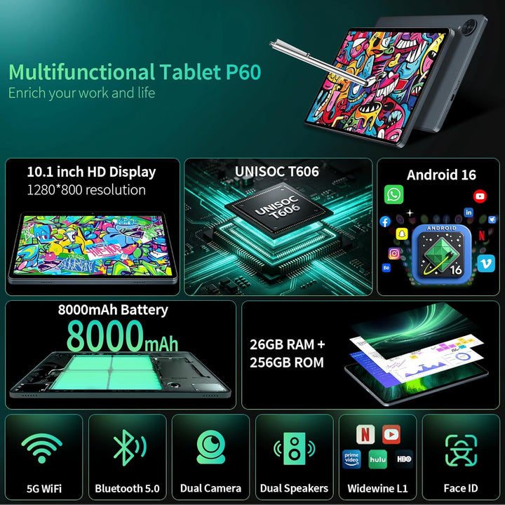 Tablet Android 2026 con teclado, tableta Android 16 de 10 pulgadas,...