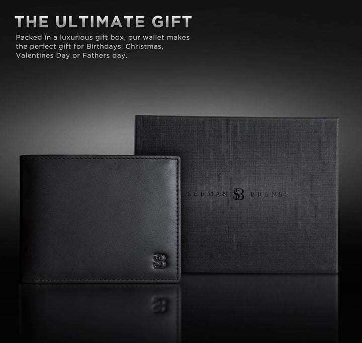 SERMAN BRANDS Cartera de cuero de grano completo para hombre, bloqu...
