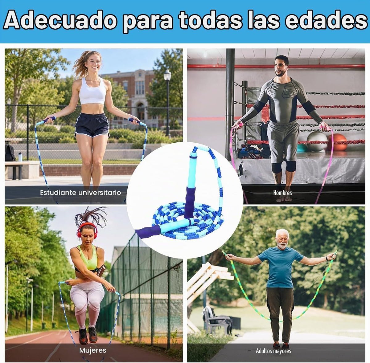 Cuerda para Saltar para Niños, Cuerda de Saltar con Cuentas Suaves, Longitud Ajustable, Segmentada y Antienredos, para Mujeres, Hombres y Niños para Mantenerse en Forma, Ejercicio y Pérdida de Peso