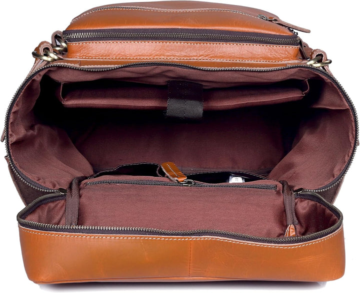 HLC Mochila de cuero genuino para computadora portátil para hombres...