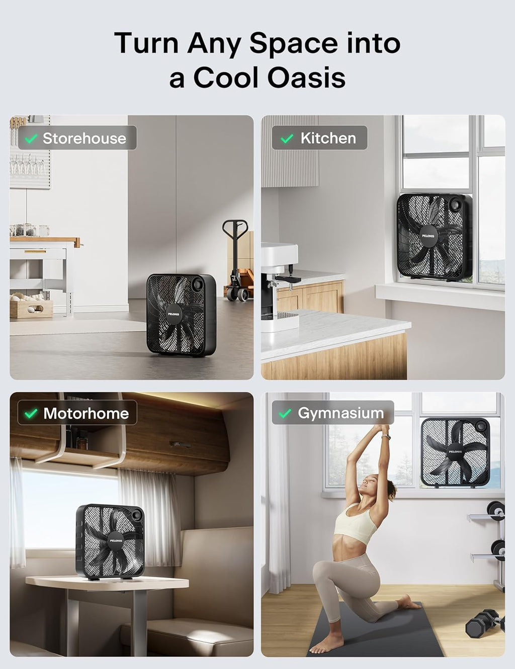 PELONIS Ventilador de caja de 3 velocidades de 20 pulgadas para dor...