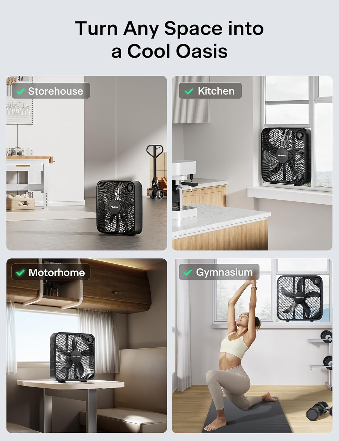 PELONIS Ventilador de caja de 3 velocidades de 20 pulgadas para dor...